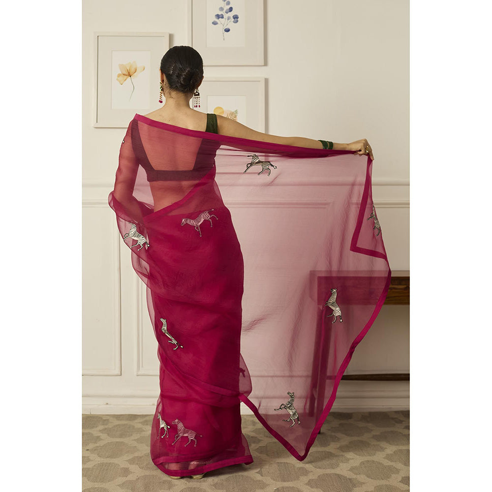 PEELI DORI Pink Balcao Silk Organza Saree with Stitched Blouse