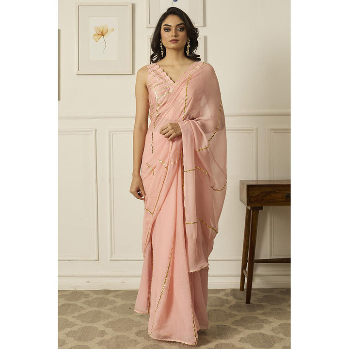 PEELI DORI Pastel Pink Dhara Chiffon Saree with Stitched Blouse