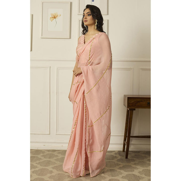 PEELI DORI Pastel Pink Dhara Chiffon Saree with Stitched Blouse