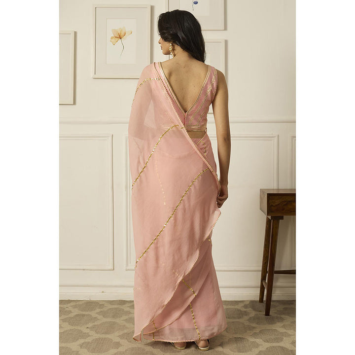 PEELI DORI Pastel Pink Dhara Chiffon Saree with Stitched Blouse