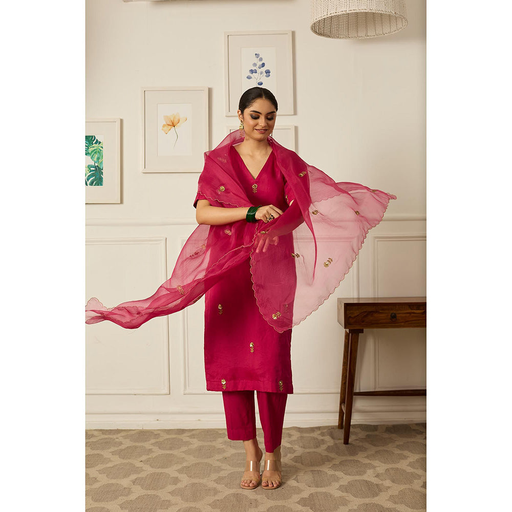 PEELI DORI Pink Iris Kurta with Pant and Dupatta (Set of 3)