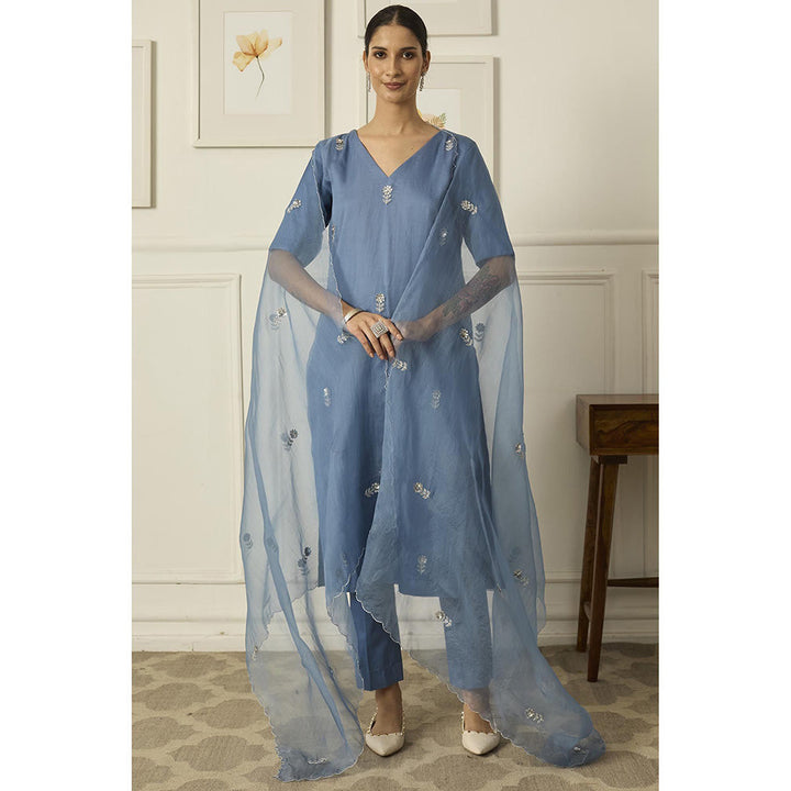 PEELI DORI Powder Blue Iris Kurta with Pant and Dupatta (Set of 3)