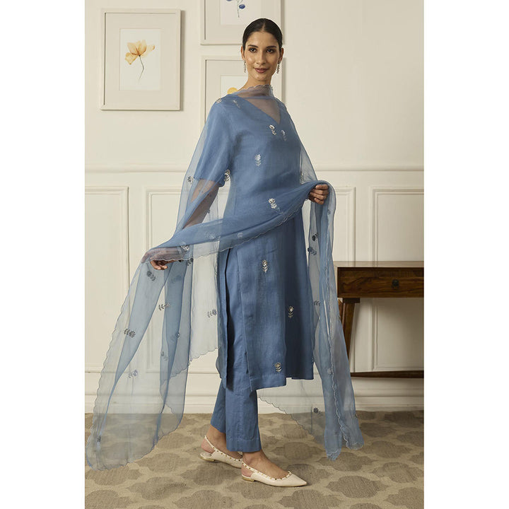 PEELI DORI Powder Blue Iris Kurta with Pant and Dupatta (Set of 3)