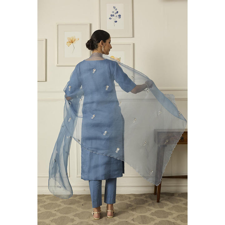 PEELI DORI Powder Blue Iris Kurta with Pant and Dupatta (Set of 3)