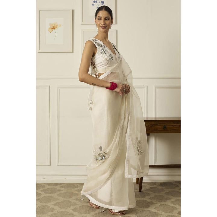 PEELI DORI Ivory Aradhana Silk Organza Saree with Stitched Blouse