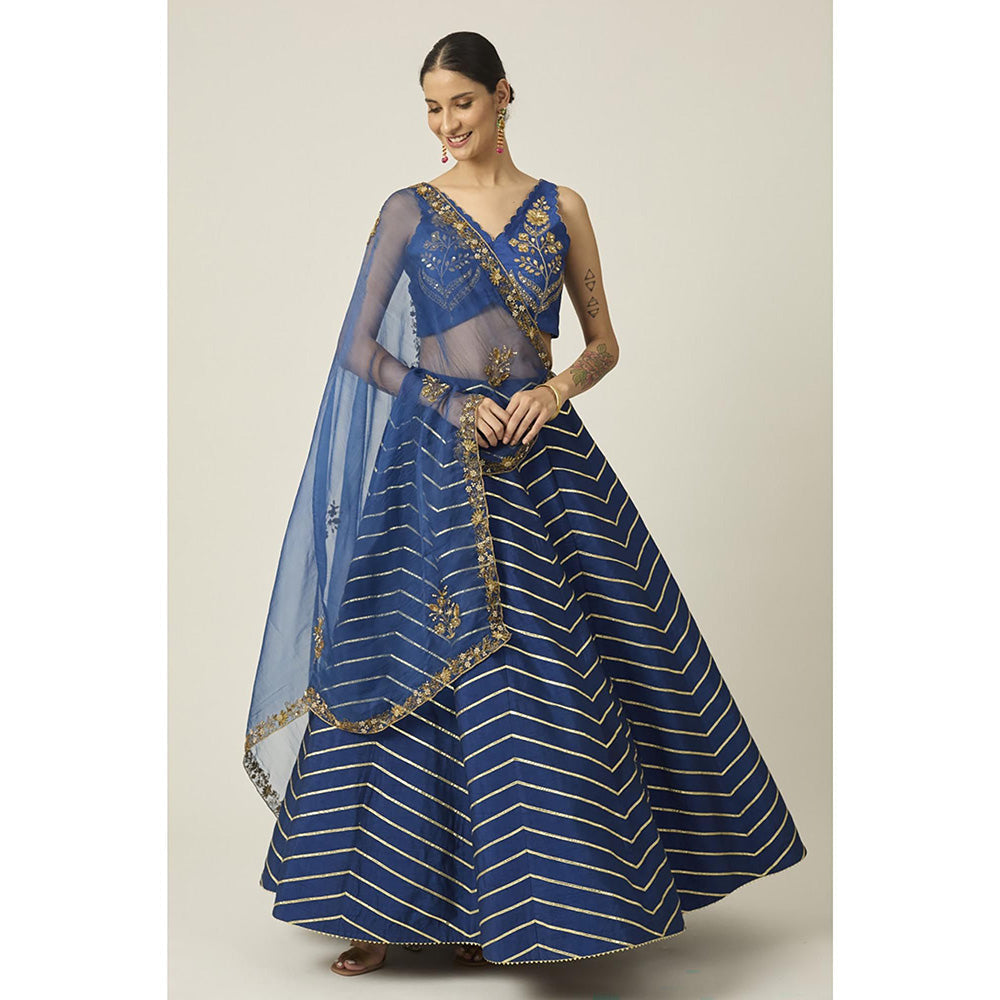 PEELI DORI Blue Ananya Lehenga with Blouse and Dupatta (Set of 3)