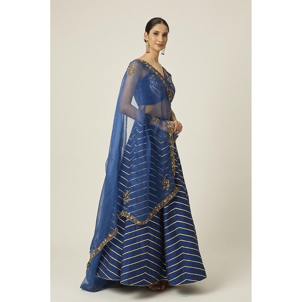 PEELI DORI Blue Ananya Lehenga with Blouse and Dupatta (Set of 3)