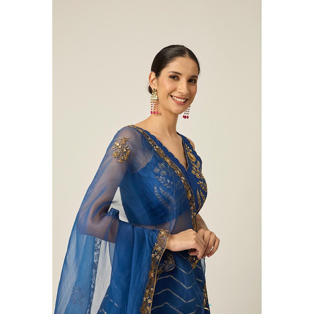 PEELI DORI Blue Ananya Lehenga with Blouse and Dupatta (Set of 3)