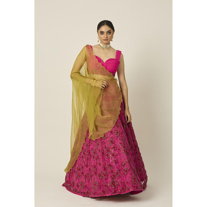 PEELI DORI Ishra Pink Blouse with Lehenga and Dupatta (Set of 3)