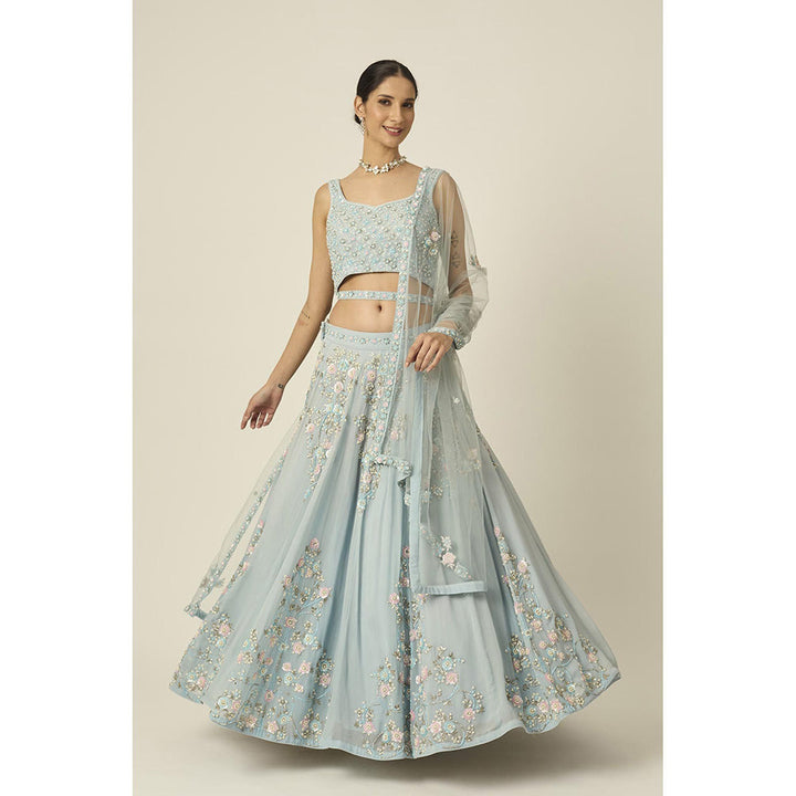 PEELI DORI Blue Mishty Lehenga with Blouse, Belt and Dupatta (Set of 4)