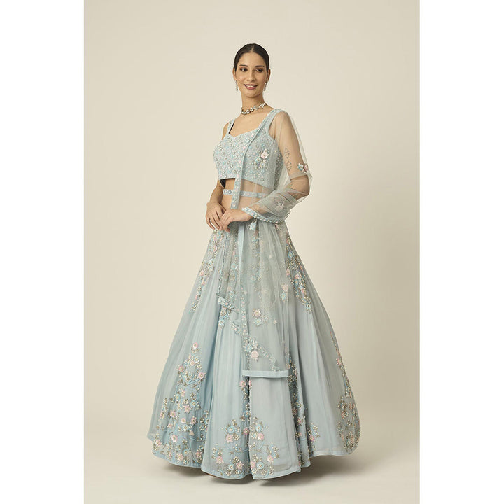 PEELI DORI Blue Mishty Lehenga with Blouse, Belt and Dupatta (Set of 4)