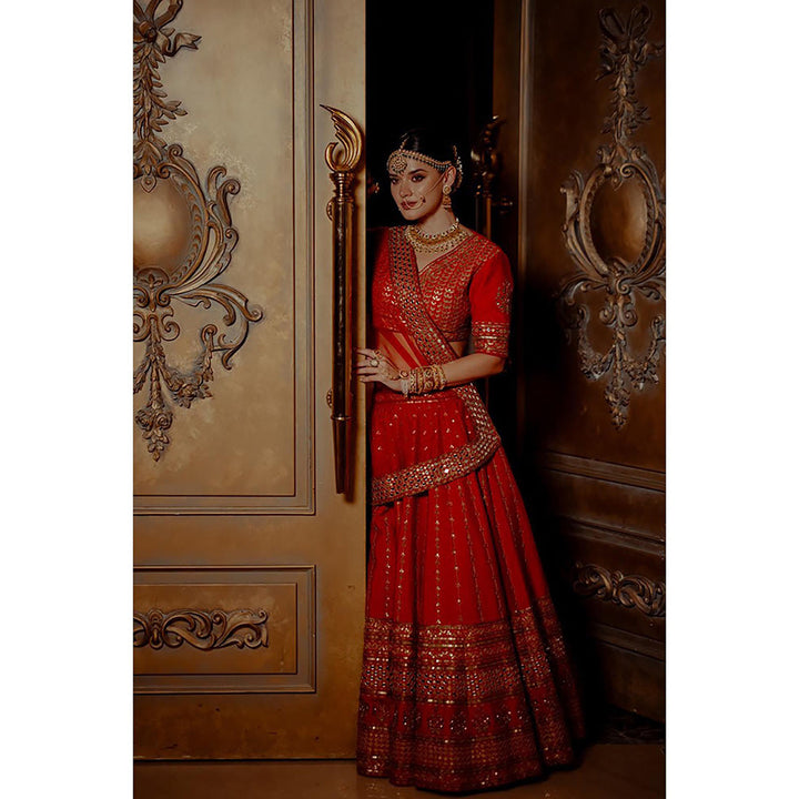 PEELI DORI Ashani Red Bridal Lehenga with Blouse and Dupatta (Set of 3)