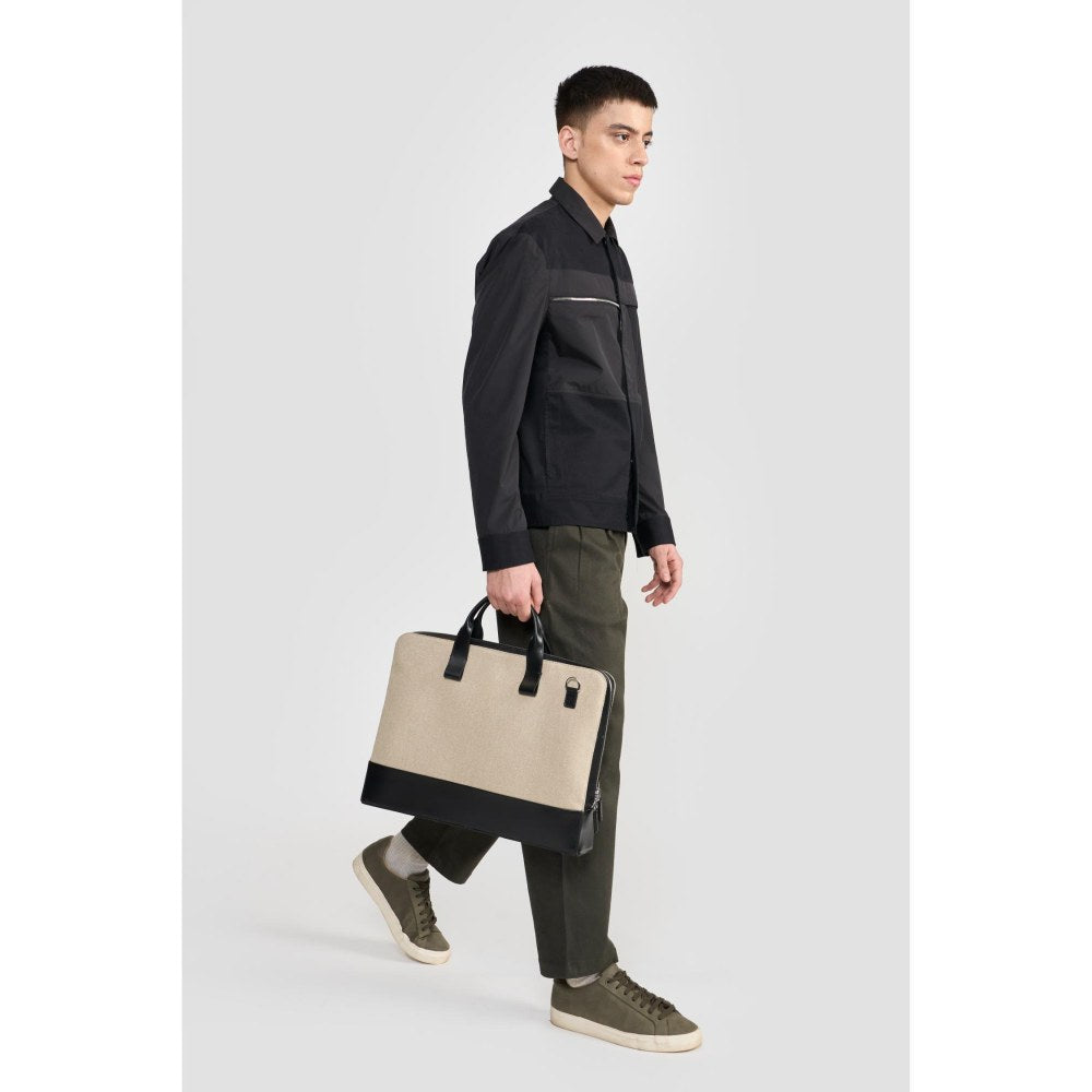 Perona Unisex Beige Textured Handbag with Detachable Strap