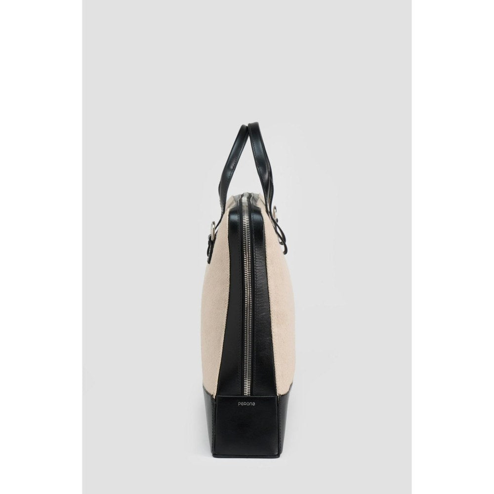 Perona Unisex Beige Textured Handbag with Detachable Strap