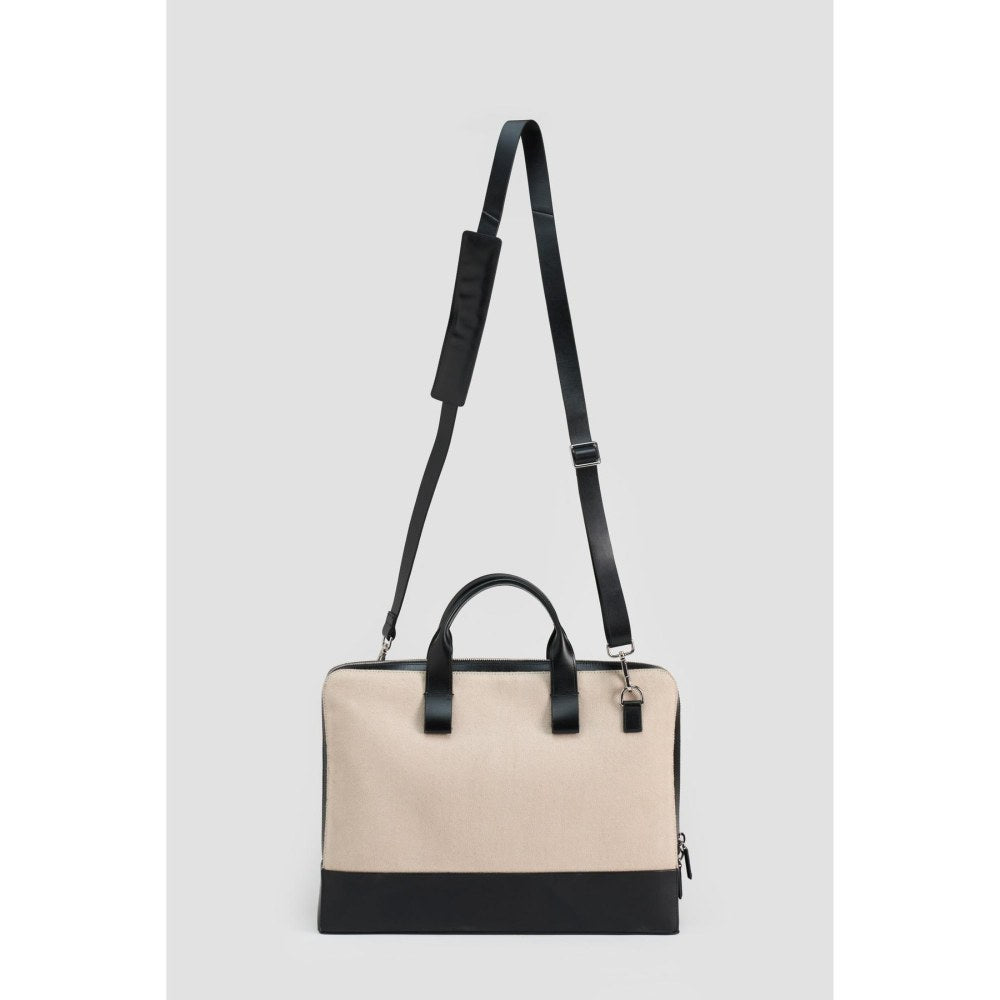 Perona Unisex Beige Textured Handbag with Detachable Strap