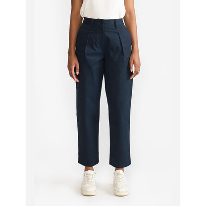 Perona Alessia Navy Blue Plain Relaxed Fit Pant
