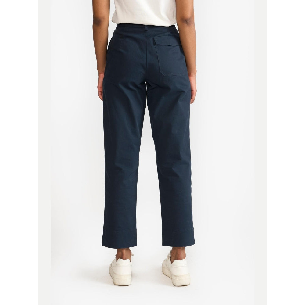 Perona Alessia Navy Blue Plain Relaxed Fit Pant