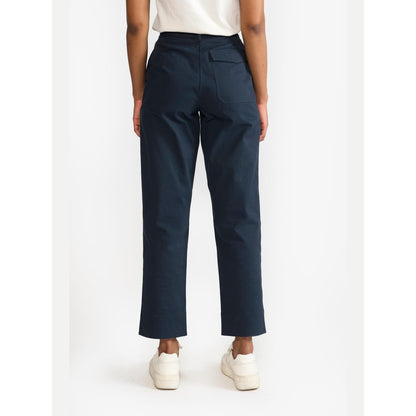 Perona Alessia Navy Blue Plain Relaxed Fit Pant