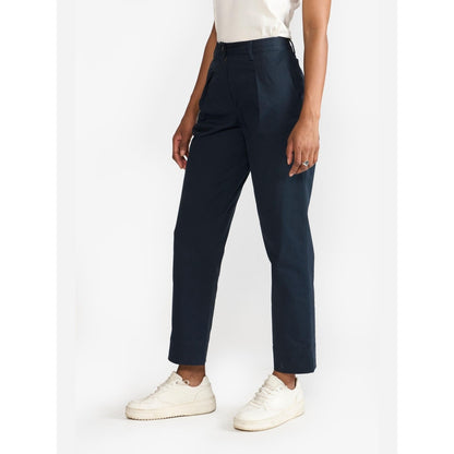 Perona Alessia Navy Blue Plain Relaxed Fit Pant