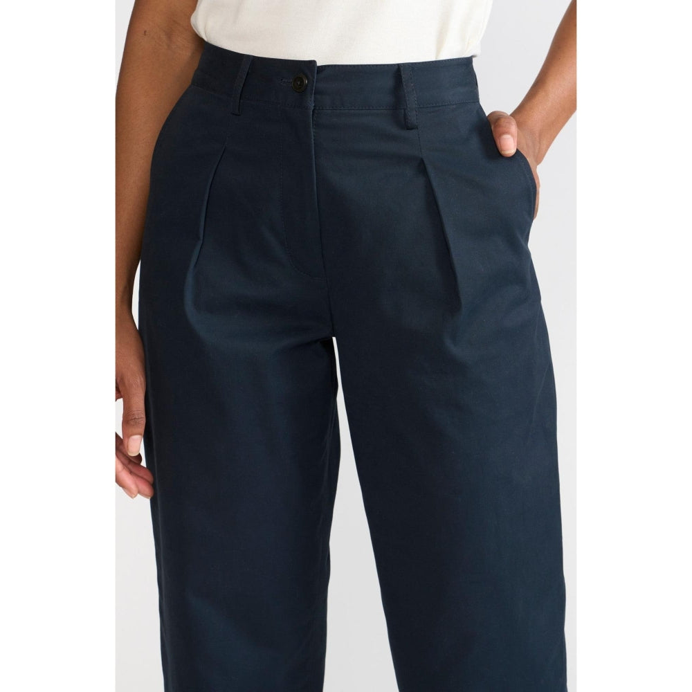 Perona Alessia Navy Blue Plain Relaxed Fit Pant