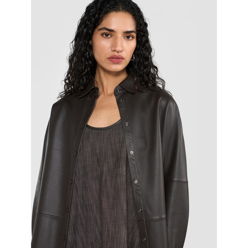 Perona Brown Averie Leather Solid Shirt