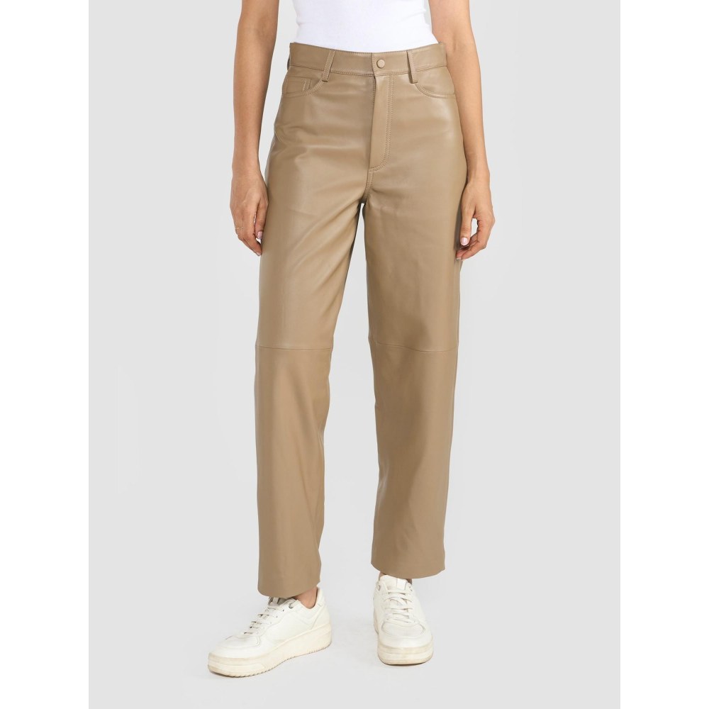 Perona Kenzie Beige Leather Relaxed Fit Pant