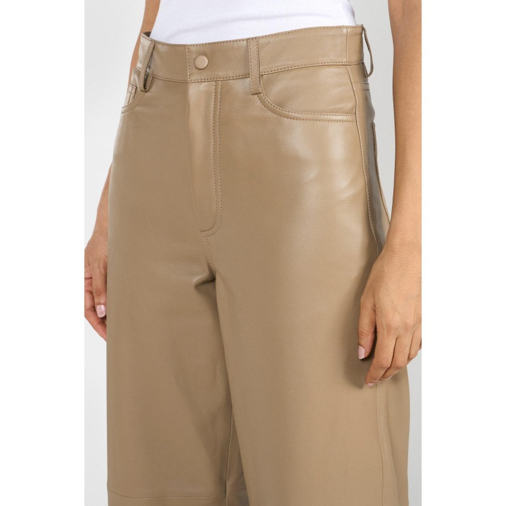 Perona Kenzie Beige Leather Relaxed Fit Pant