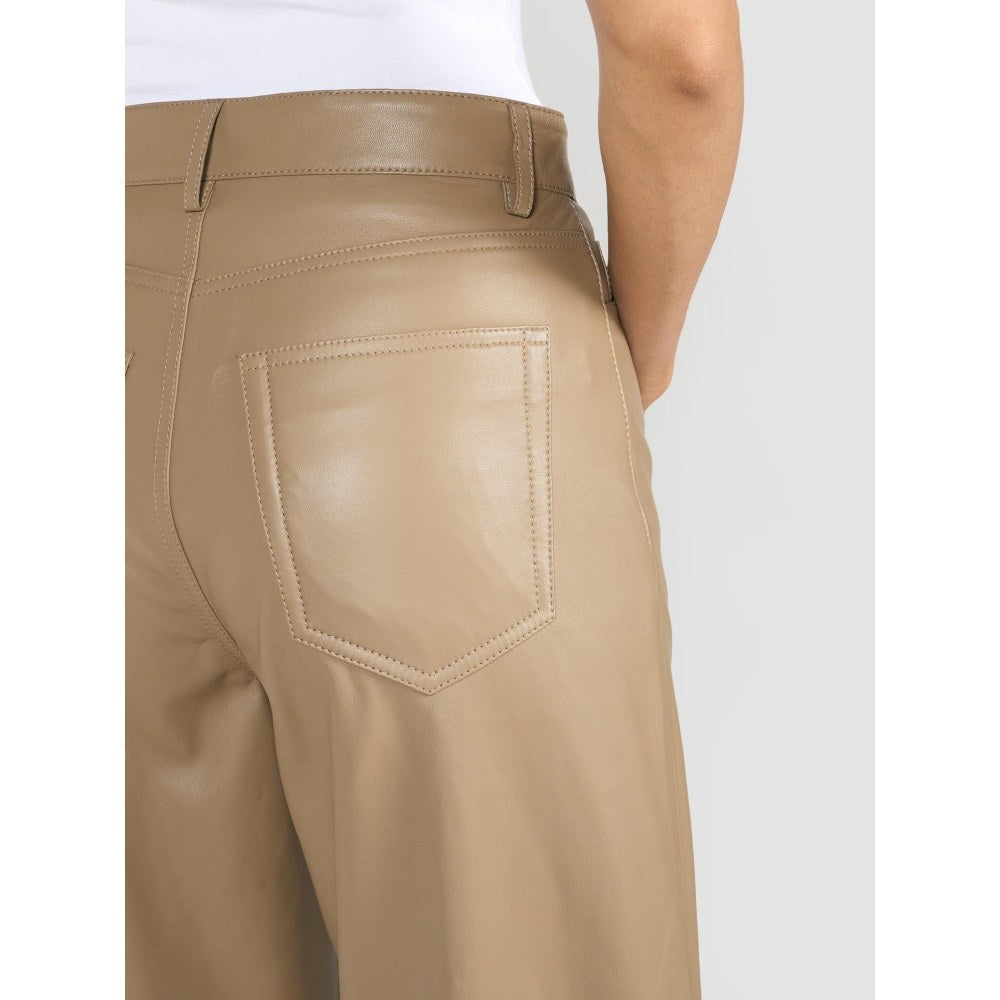Perona Kenzie Beige Leather Relaxed Fit Pant
