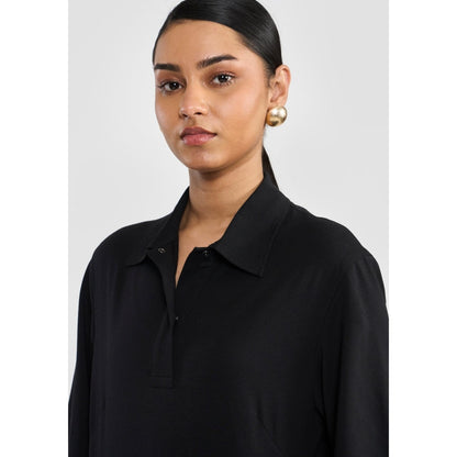 Perona Black Alisha Cotton Collar Neck Solid/Plain Polo T-Shirt
