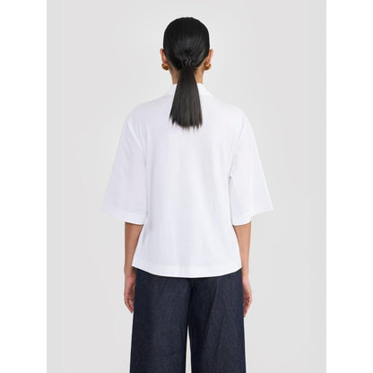 Perona Off White Alisha Cotton Collar Neck Solid/Plain Polo T-Shirt