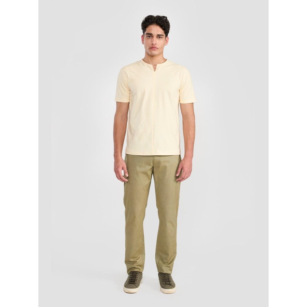 Perona Off White Baron Cotton Crew Neck Solid/Plain T-Shirt