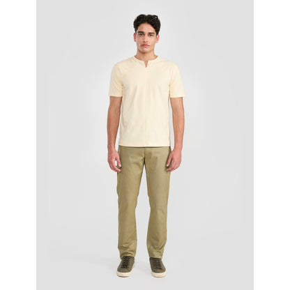 Perona Off White Baron Cotton Crew Neck Solid/Plain T-Shirt