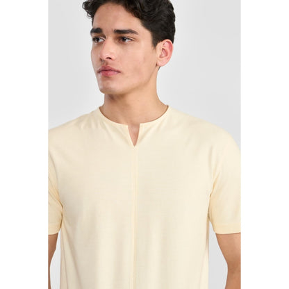 Perona Off White Baron Cotton Crew Neck Solid/Plain T-Shirt