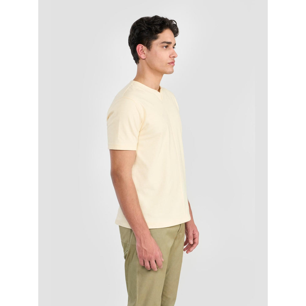 Perona Off White Baron Cotton Crew Neck Solid/Plain T-Shirt