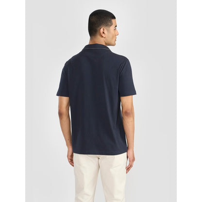 Perona Navy Blue Alex Pure Cotton Collar Neck Solid/Plain Polo T-Shirt