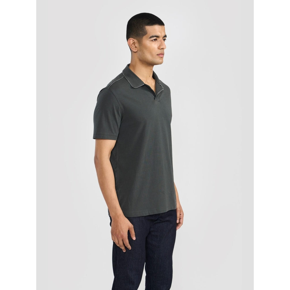 Perona Olive Alex Pure Cotton Collar Neck Solid/Plain Polo T-Shirt