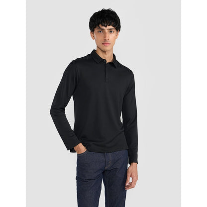 Perona Black Mike Polyester Collar Neck Solid/Plain Polo T-Shirt