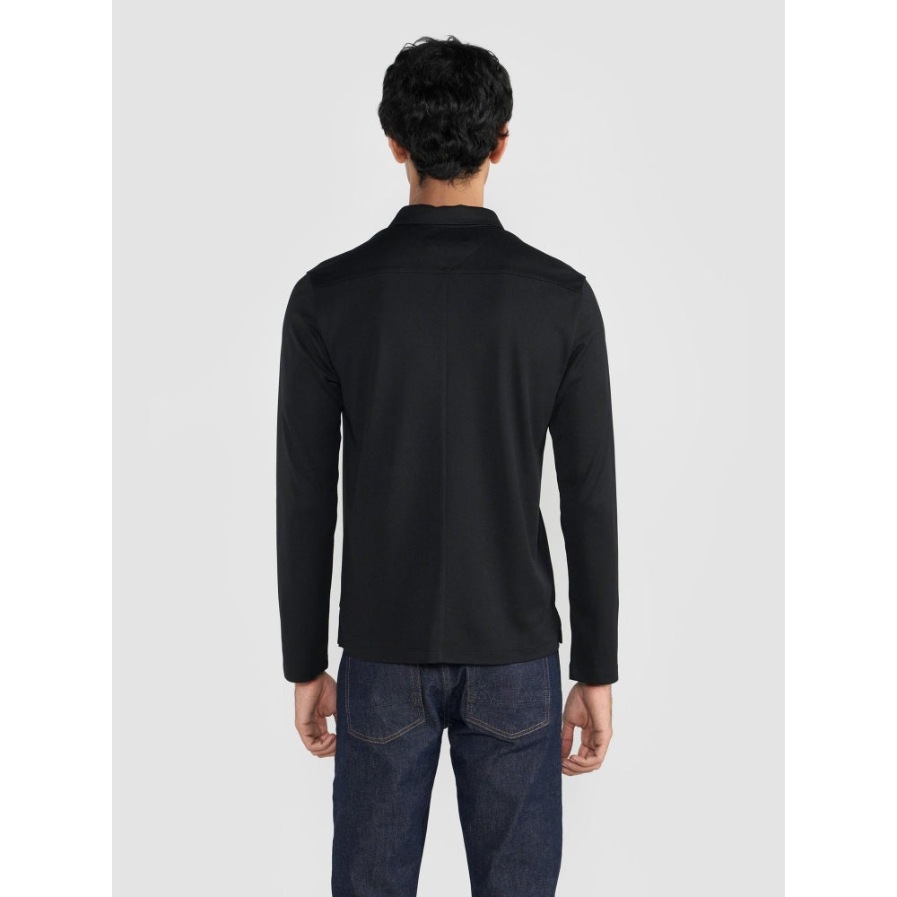 Perona Black Mike Polyester Collar Neck Solid/Plain Polo T-Shirt