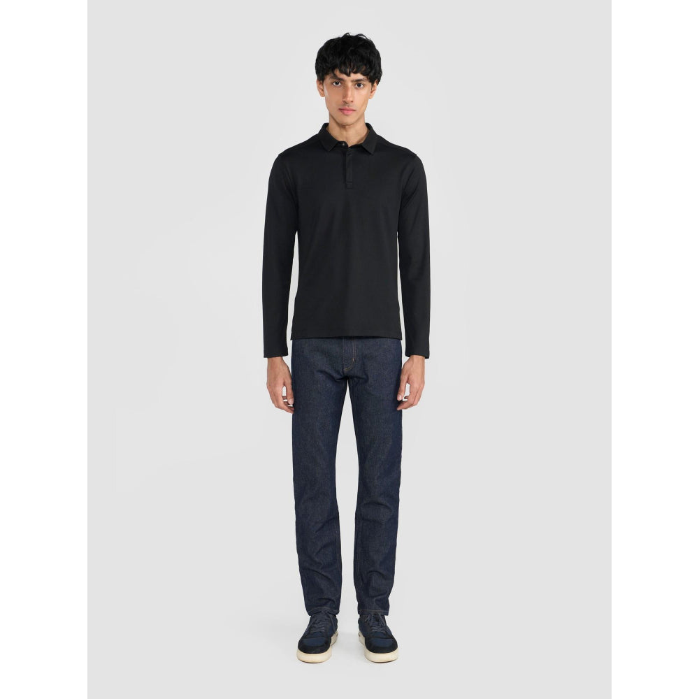 Perona Black Mike Polyester Collar Neck Solid/Plain Polo T-Shirt