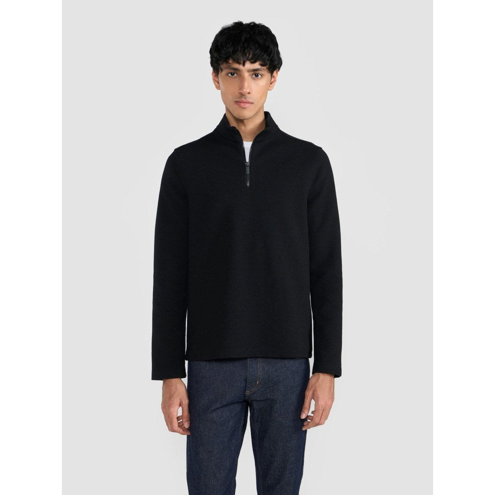 Perona Black Pete Wool High Neck Solid/Plain T-Shirt