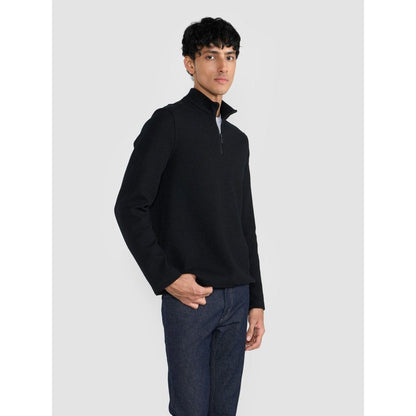 Perona Black Pete Wool High Neck Solid/Plain T-Shirt