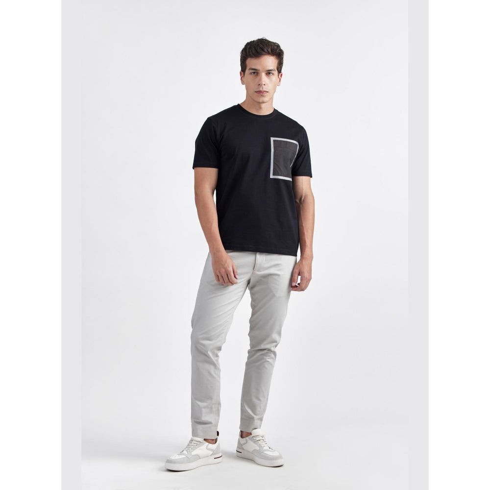Perona Black Zaid Pure Cotton Crew Neck Solid/Plain T-Shirt