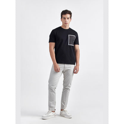 Perona Black Zaid Pure Cotton Crew Neck Solid/Plain T-Shirt