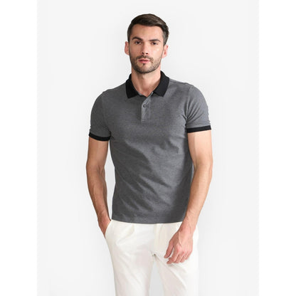 Perona Grey Brady Cotton Collar Neck Solid/Plain Polo T-Shirt