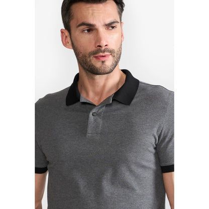Perona Grey Brady Cotton Collar Neck Solid/Plain Polo T-Shirt