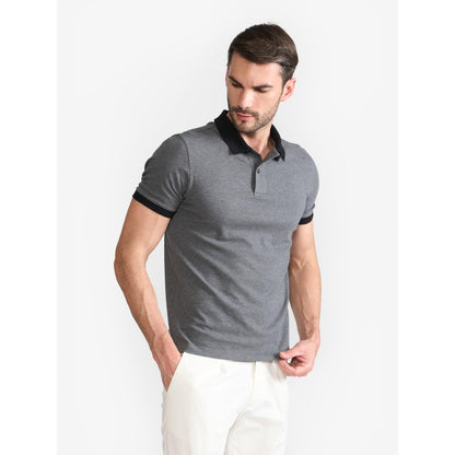 Perona Grey Brady Cotton Collar Neck Solid/Plain Polo T-Shirt