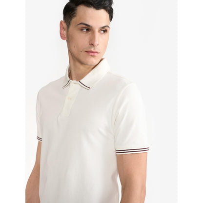 Perona Off White Brady Cotton Collar Neck Solid/Plain Polo T-Shirt
