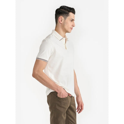 Perona Off White Brady Cotton Collar Neck Solid/Plain Polo T-Shirt