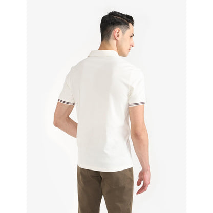 Perona Off White Brady Cotton Collar Neck Solid/Plain Polo T-Shirt