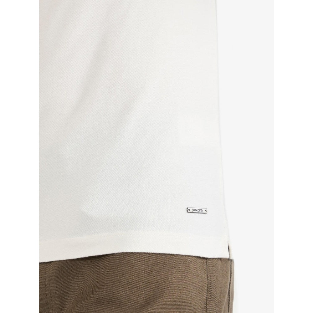 Perona Off White Brady Cotton Collar Neck Solid/Plain Polo T-Shirt